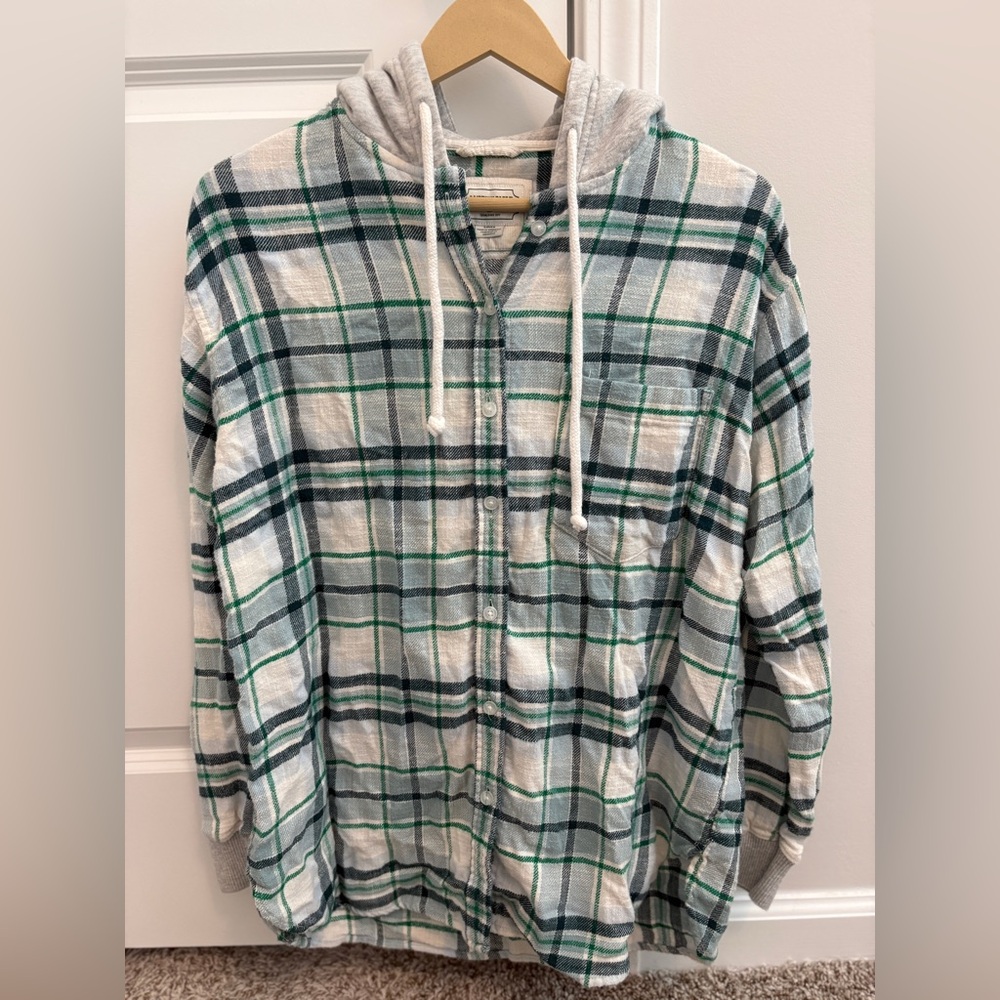 American Eagle Plaid Hooded Shirt